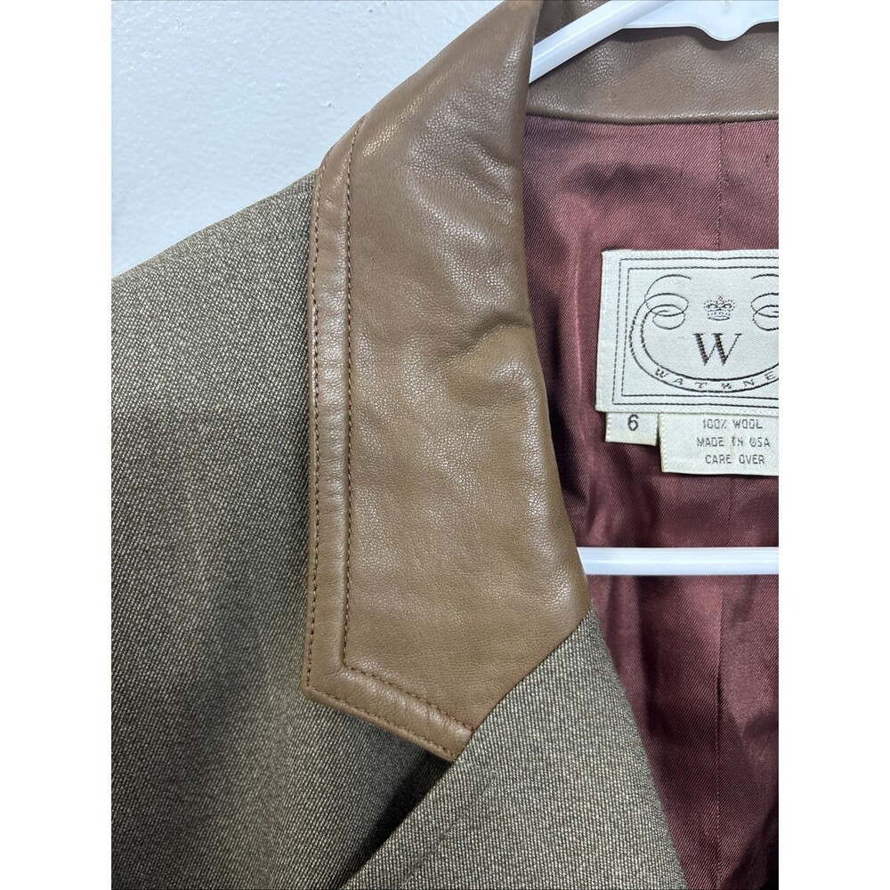 Wathne Women’s 100% Wool Jacket Coat With Leather Collar And Sleeve Patch Size 6 - Picture 4 of 13